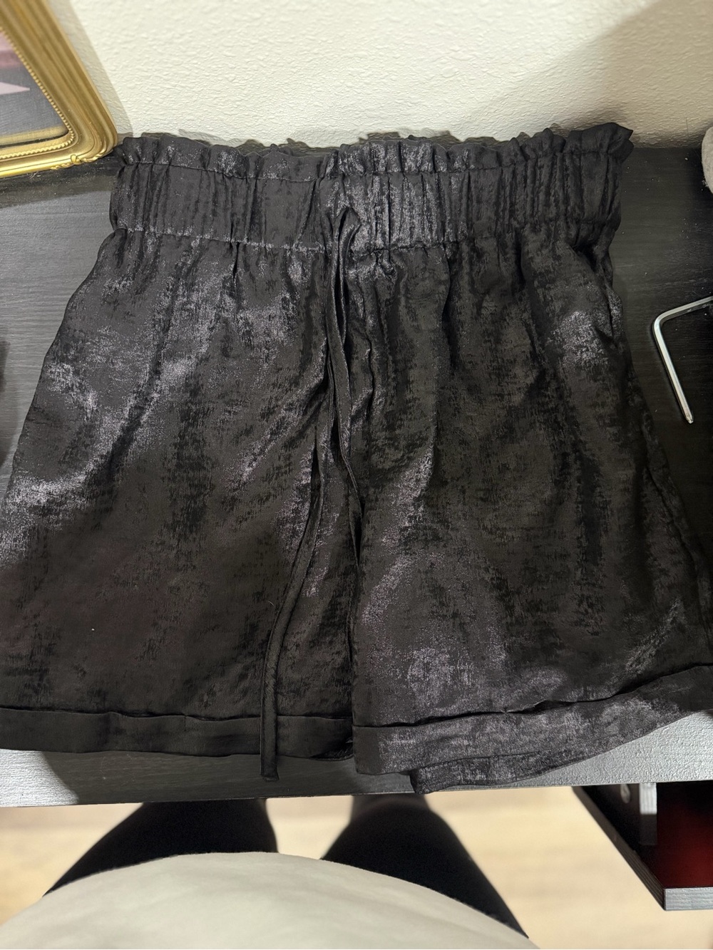 SHEIN Black Satin-Look High Waist Women’s Shorts
